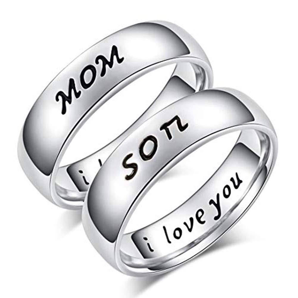 ekqw015l Women's Ring,Titanium Steel Mom Son I Love You Carved Letter Finger Ring Promise Ring Titanium Steel Ring Mother's Day Jewelry Gift Fashion Jewelry Rings for Mother US 7 Son