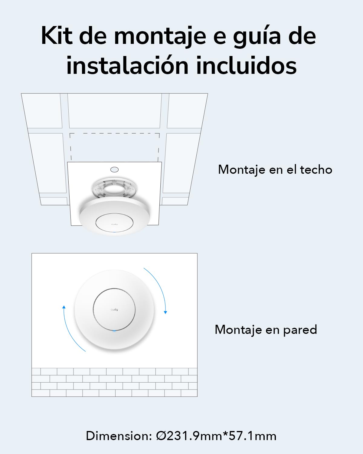 Cudy Punto de Acceso inalámbrico Gigabit AC1200, solución WiFi empresarial con Malla, Formación de Haces, MU-MIMO, Alimentación PoE o CC 12V, Cudy Mesh y App, AP1300