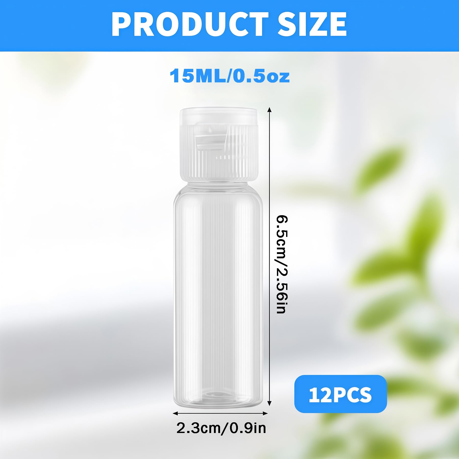 12 flaconi vuoti da 15 ml, in plastica trasparente, da viaggio, con coperchio a ribalta, perfetti per il trucco, acqua emolliente, doccia, gel, emulsione, liquido, Trasparente, 15ml/0.5oz,