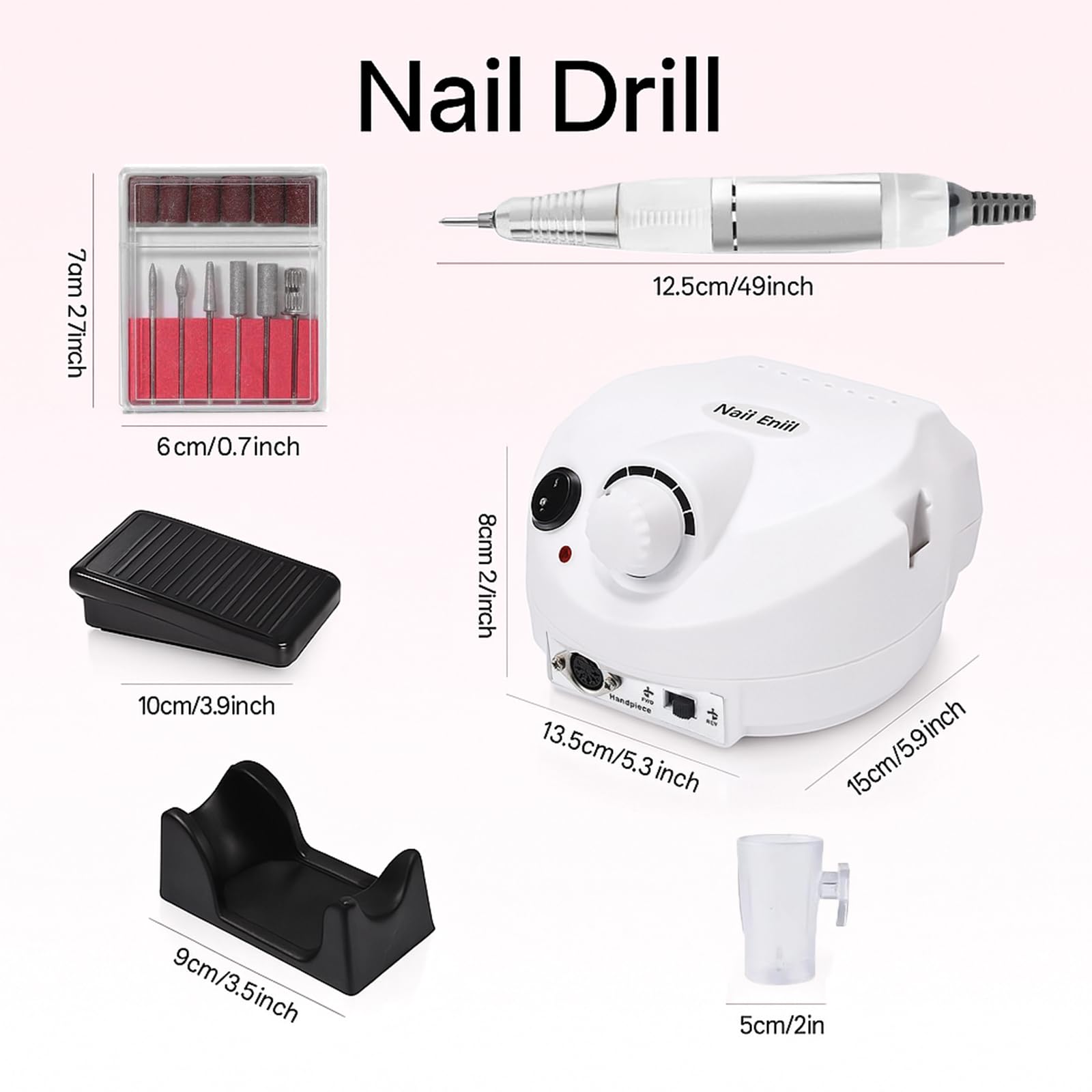 Voltix Fresa per Unghie Professionale 35000 Giri con Velocità Regolabile e Pedale, Trapano Elettrico per Manicure e Pedicure, Fresa Unghie per Rimozione Gel e Smalto, Lima Elettrica Bianca