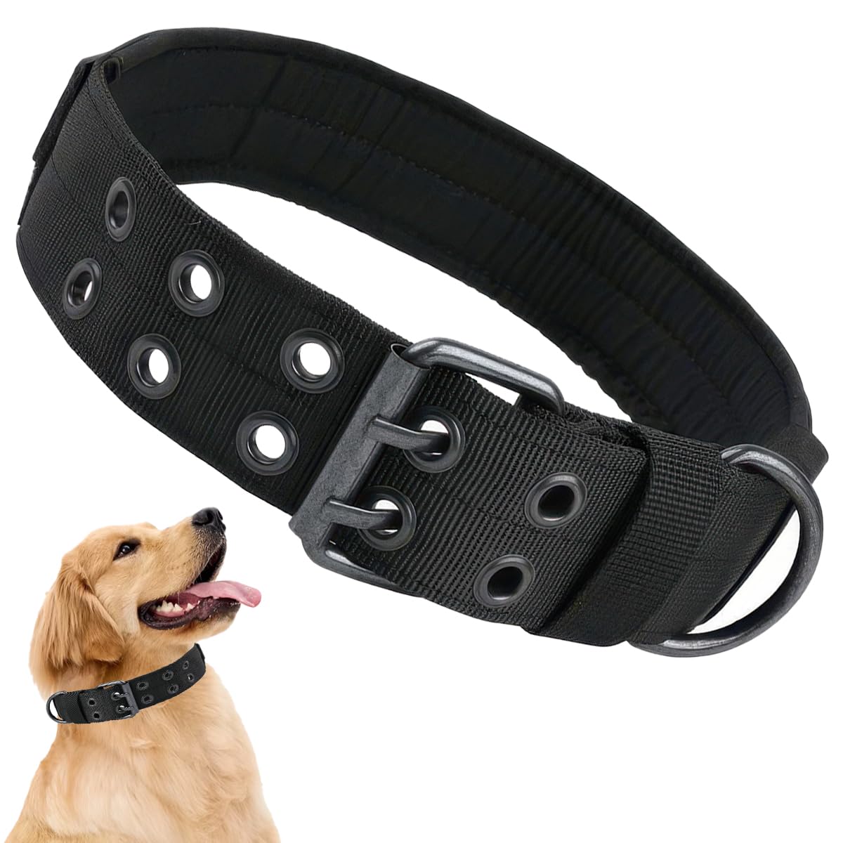 Collar Perro Grande, 5cm Collares para Perros, Collar Táctico Perro, Ajustable 45-55 cm, con Hebilla de Metal Resistente, para Perros Medianos Y Grandes (Negro, L)