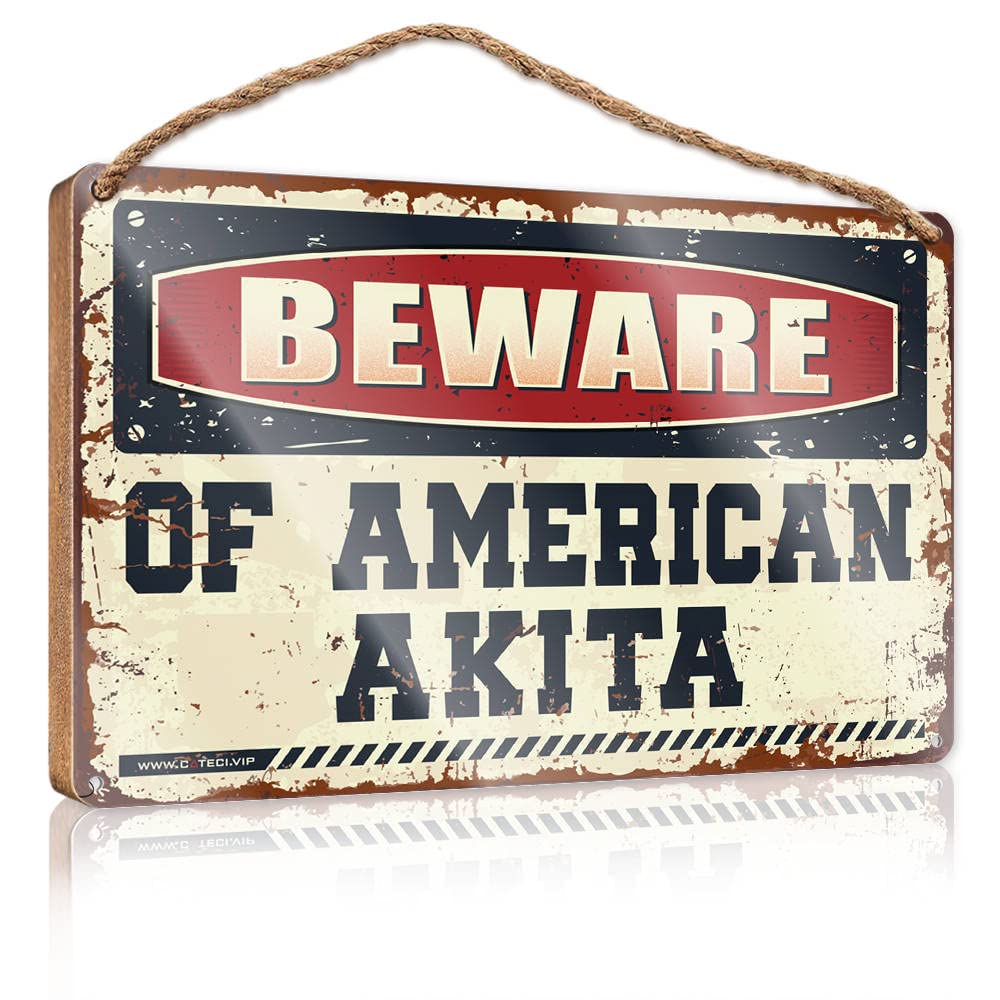 DTHA Door Sign For Bedroom Beware Of American Akita Wooden Sign Wood For Crafts Signs Work From Home Door Sign(23X35CM)