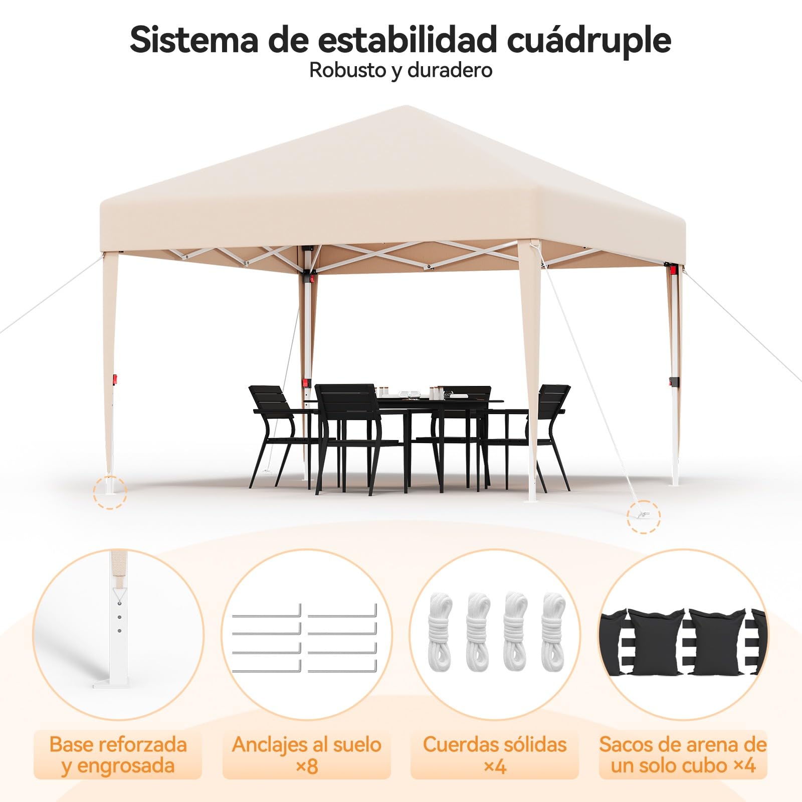 Devoko Carpa, 3x3 Impermeable Estable a Prueba de Frío, Plegable Ajustable en Altura, Tienda Plegable, Protección UV 50+, Bolsa de Transporte, Carpa Camping, Beige