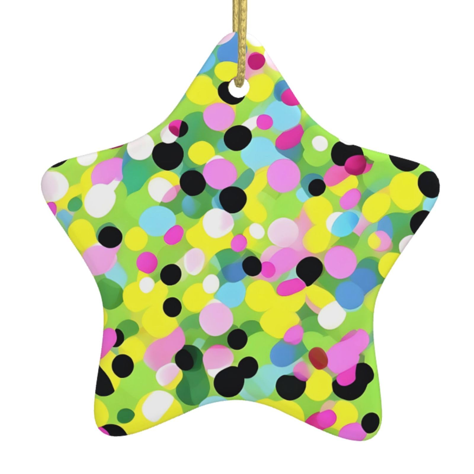 Nbtghga White Twister Polka Dots Pattern Print Christmas Ornaments, Ceramic Hanging Ornament, Round Shape Decorations