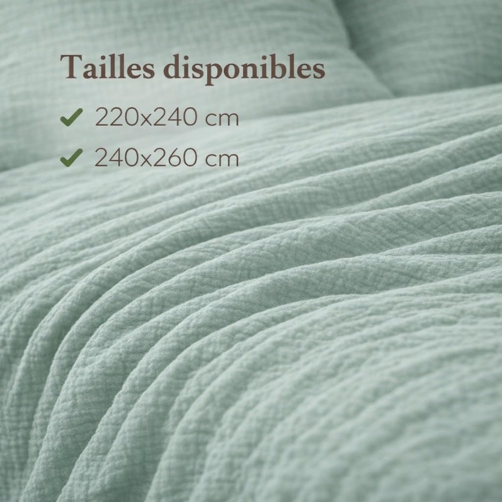 KGS Parure de lit en Gaze de Coton 240 x 260 cm Sauge