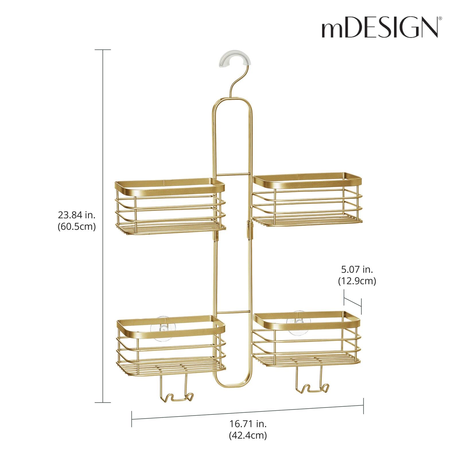 mDesign Organizador de ducha colgante de acero metálico, organizador de 4 cestas para baño; sostiene cabezal de ducha de mano, manguera, champú, acondicionador, crema de afeitar, jabón, lufa