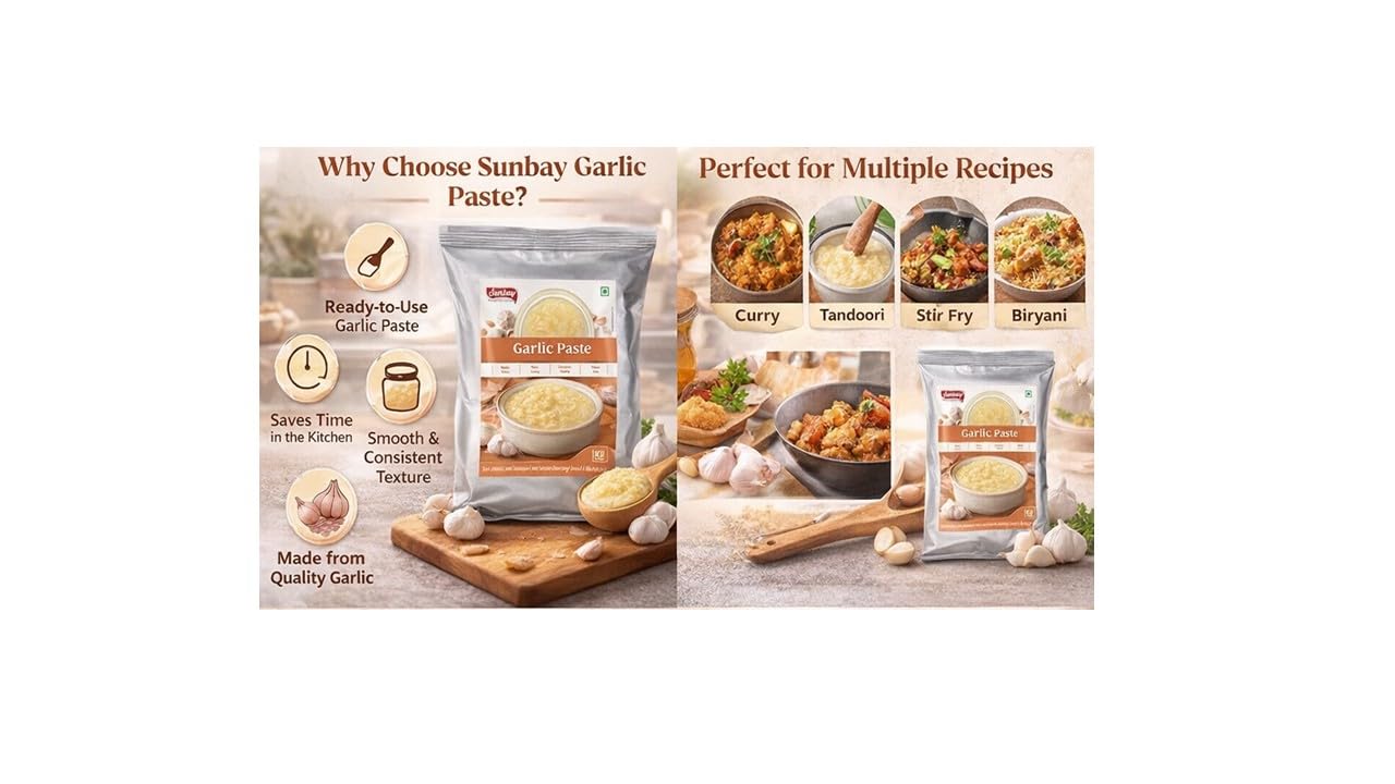 Sunbay Garlic Paste | Premium Ready-to-Use Garlic Cooking Paste | Smooth & Aromatic | For Curries, Marinades & Gravies | 1 kg 1