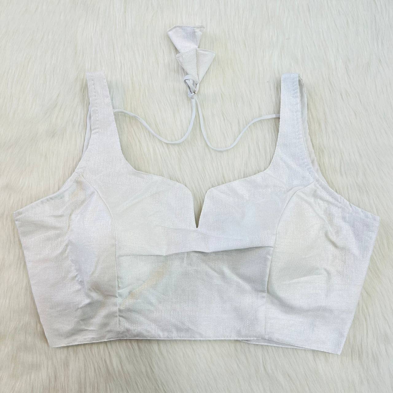 Pujia Mills Women's Heavy Phantom Silk Bollywood Style Sleeveless Trendy Blouse(Veda) (White, 36)