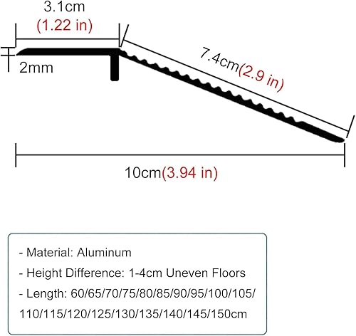 Miniatura 2 de Doorway - Tira de transición de suelo desigual, tira de transición de piso de madera a azulejo, rampa de umbral de 3.9 pulgadas de ancho para suelos