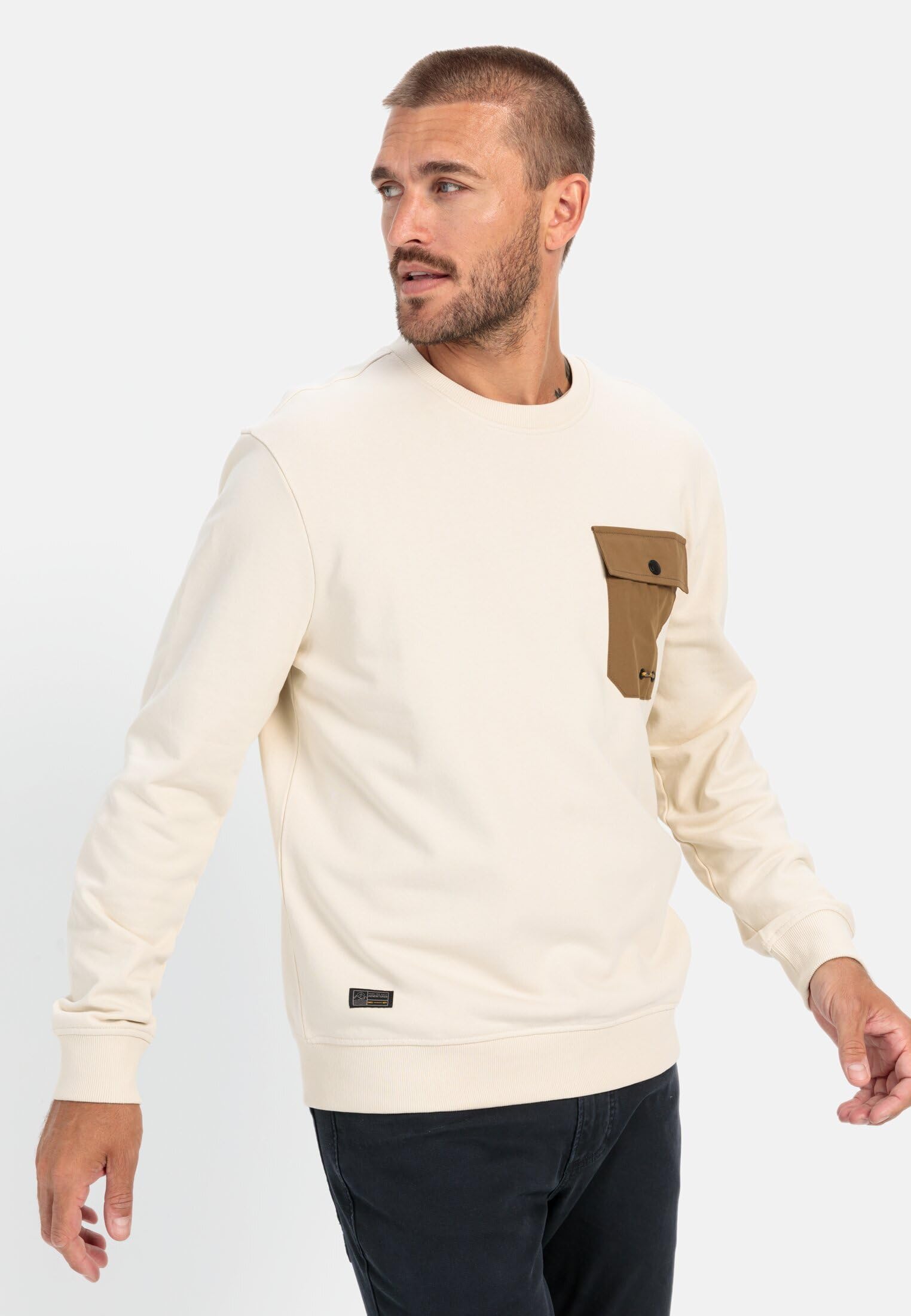 camel active Herren Rundhals Sweatshirt mit Brusttasche