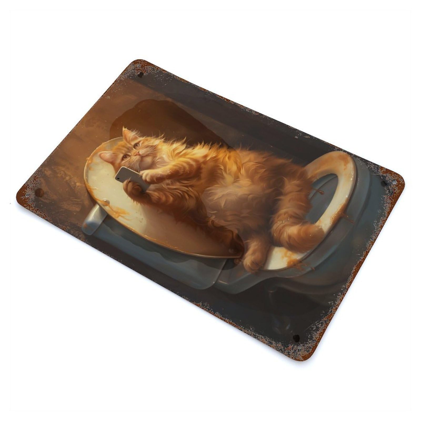 Funny Cat Taking A Selfie at Bathroom Rusty Metal Tin Sign 11.8"x7.9", for Shed, Workshop And Garage Wall Decor, Shabby Chic Decor