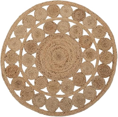 Miniatura 4 de Alfombra redonda de yute de 8 pies, de fibra natural, tejida a mano, suave, trenzada, rústica, vintage, respetuosa con el medio ambiente, para