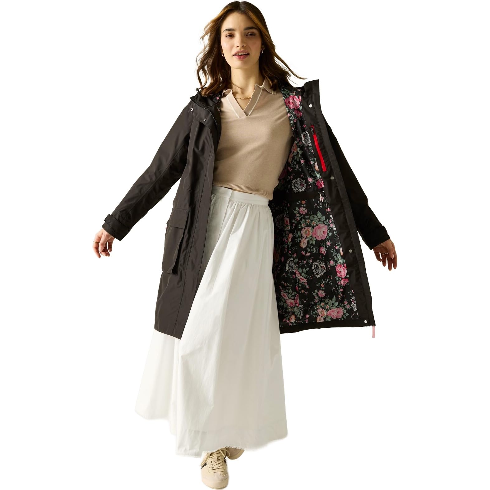 Regatta Girls Black Women's Cath Kidston Long Waterproof Shell Jacket In | Size: 16