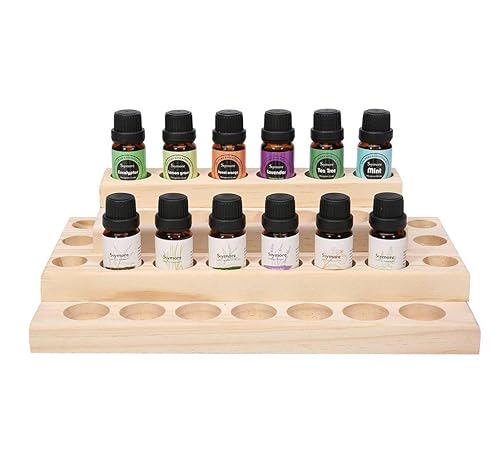 PhantomSky Estuche de transporte de aceite esencial de aromaterapia de madera con 30 ranuras, organizador de aceite esencial de madera natural, caja