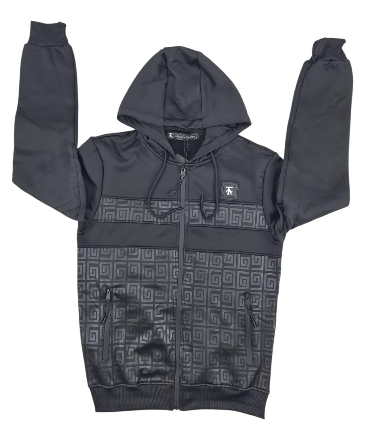Time Is Money - Tuta da uomo slim fit, felpa con cappuccio e pantaloni da jogging, 100% poliestere, colore: nero/bianco