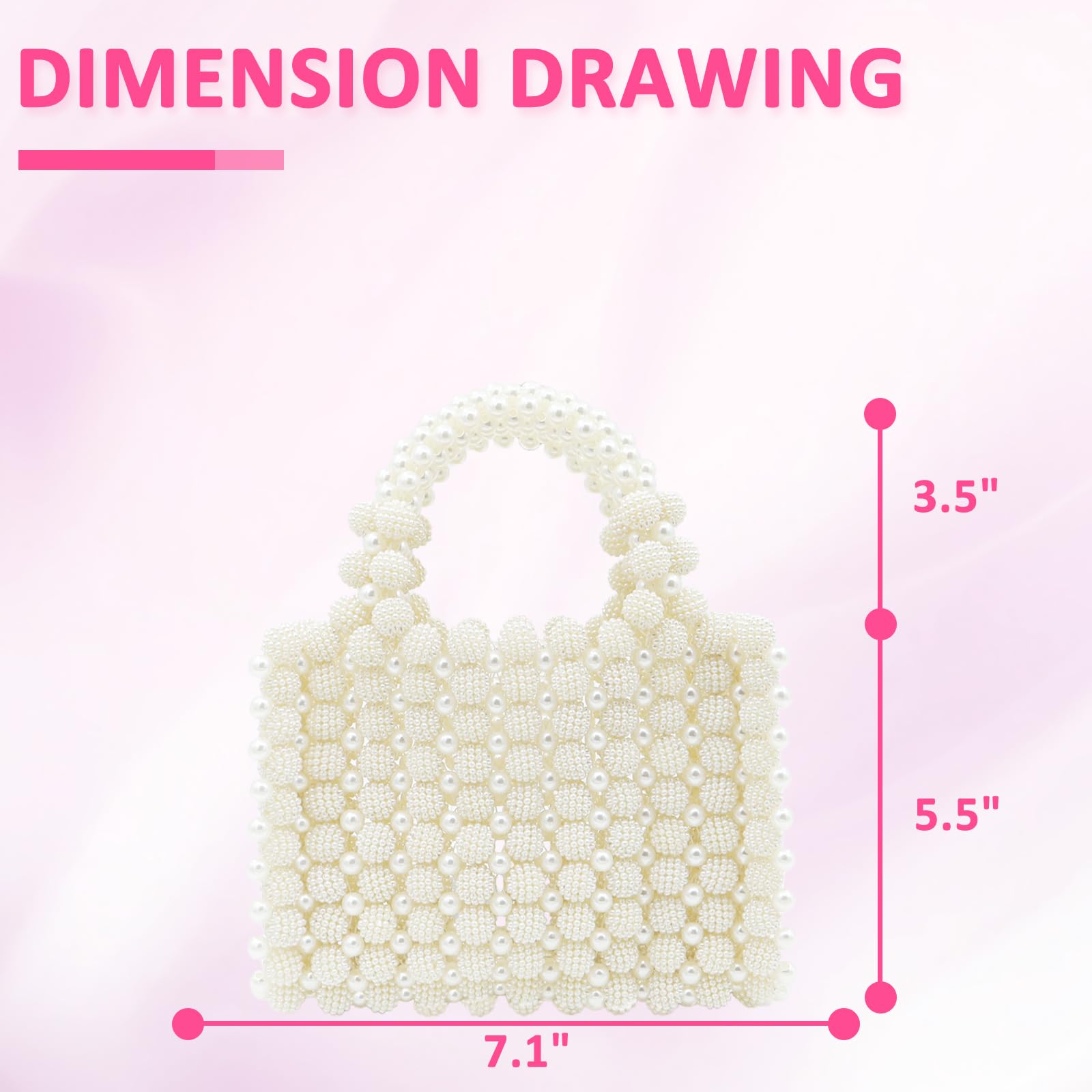 QTKJ Women Pearl Purse,Pearl Clutch, Evening Bags, Square Artificial Pearl Clutch, White Purse for Party Wedding Travel(White)