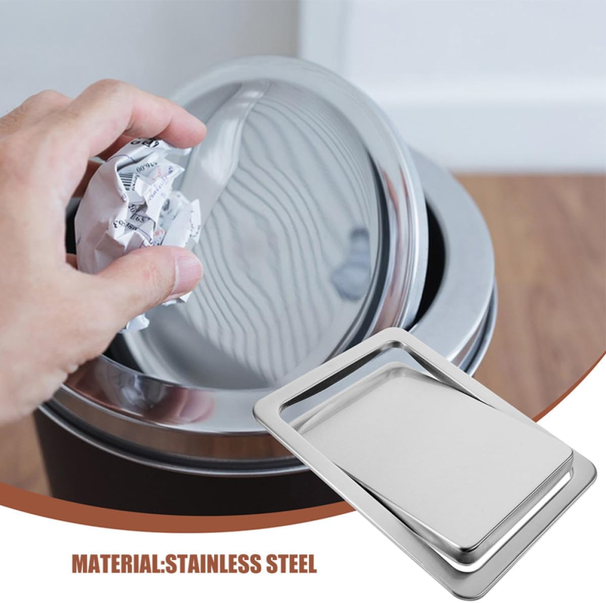 Generic Trash Can Lid Elegant and Stylish Silver Cover Rectangular Stainless Steel with Spacesaving Installation and Smell Control for Kitchen and Bar Counters