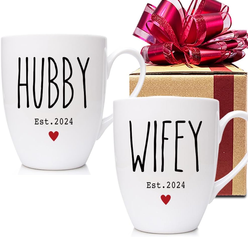 Est 2024 Hubby & Wifey Coffee Mugs Set, Wedding Gift Set of