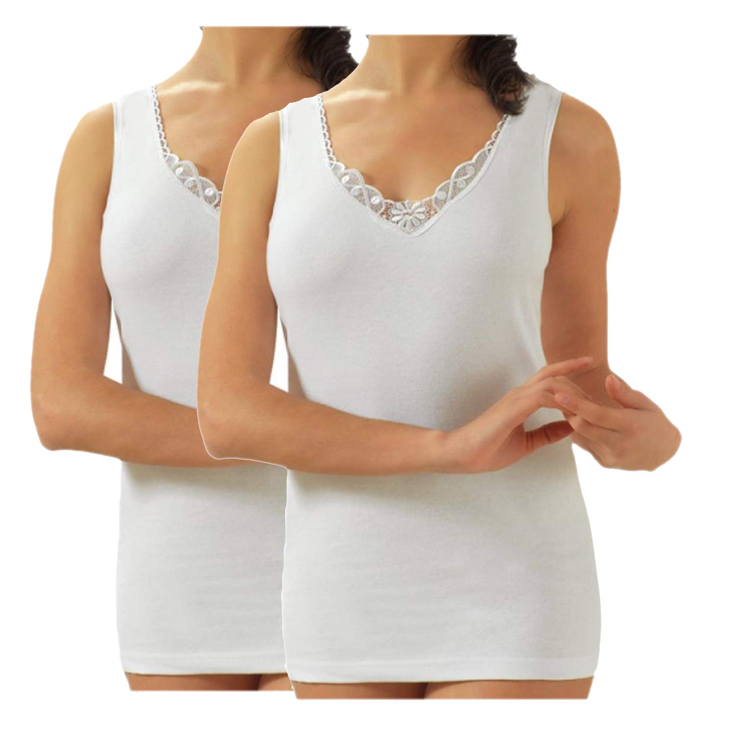 Chaleco Camiseta de Tirantes Finos Ligeramente Entallada para Mujer Pack de 2