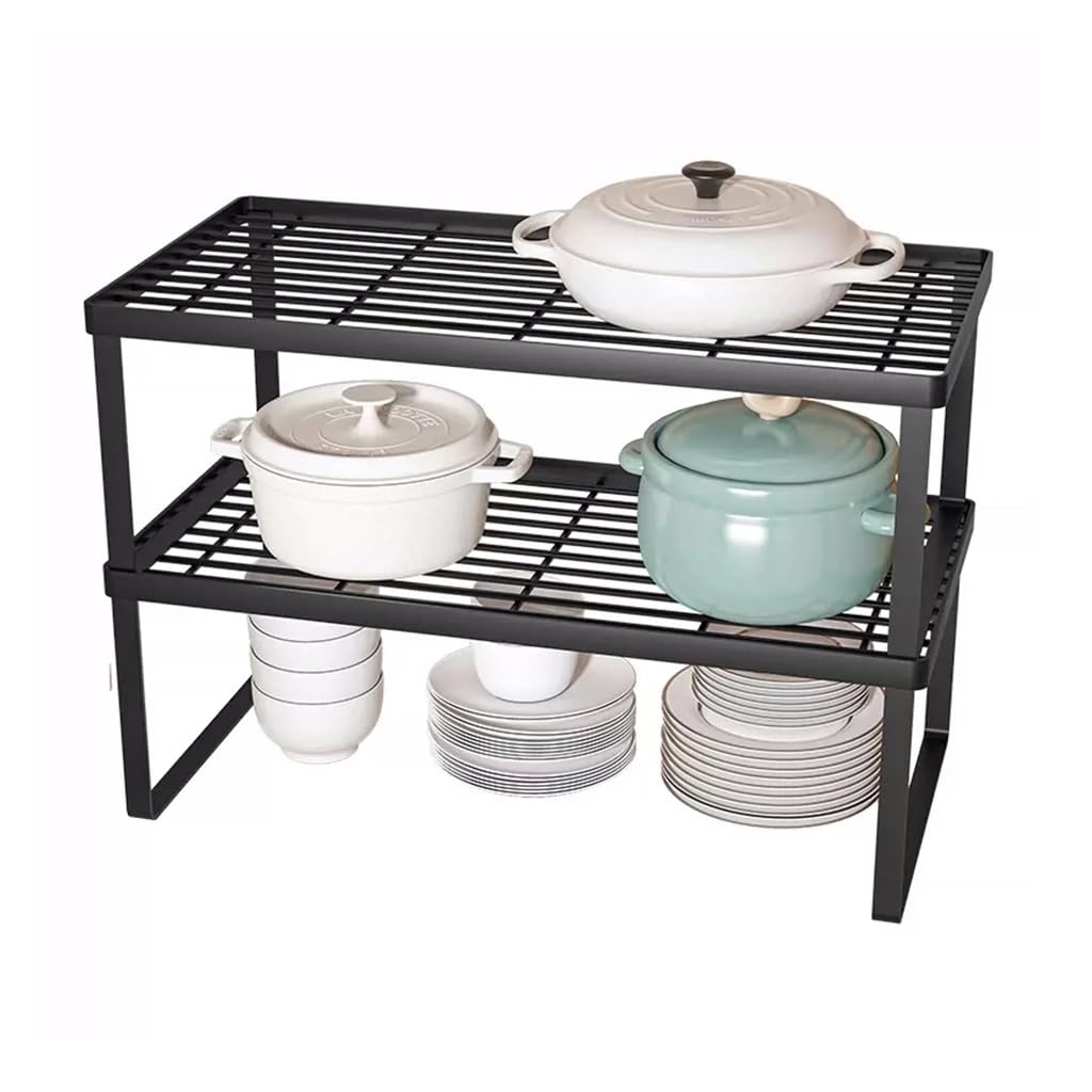 Paquete de 2 estantes de metal para encimera de cocina, estante escalonado para ollas de cocina, ahorro de espacio Sto Solut (tamaño: 30 x 24 x 7,5 cm)