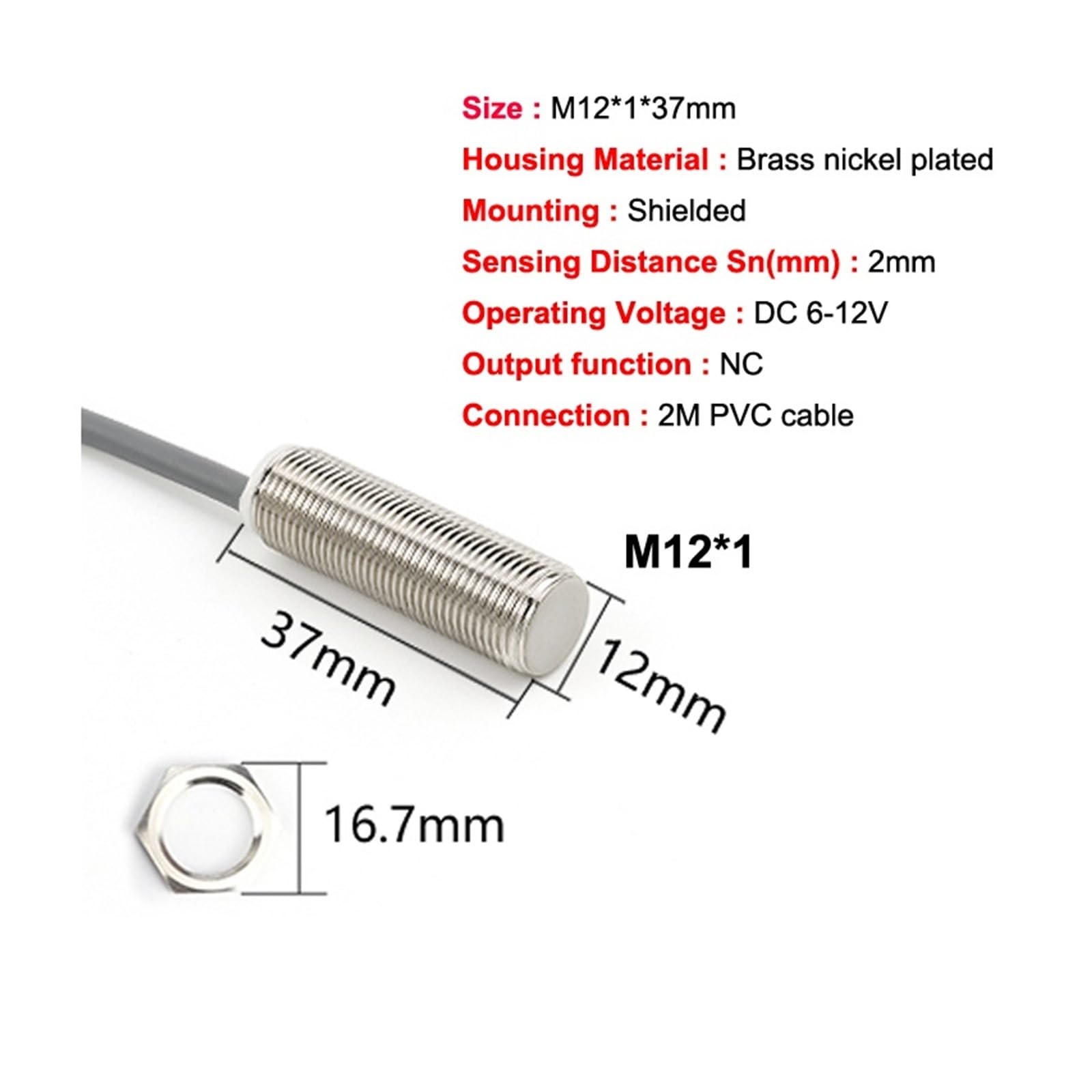 M8 M12 Induktiver Näherungssensor 2-Draht Normalerweise geschlossen 6-12VDC Sicherheitssensor for SPS-Einsatz.(M12 2mm Flushed)