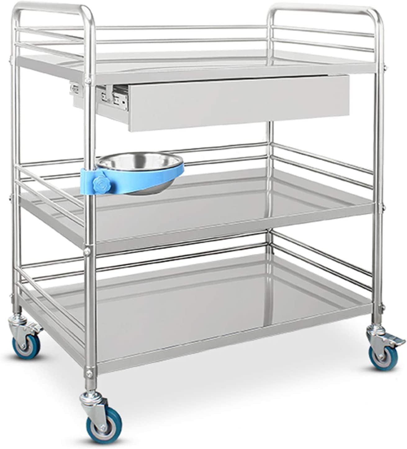 LJYKBFL Multifunctional Utility Cart Service Storage Trolley Lab Rolling Cart, Shelf Stainless Steel Rolling Cart, Ideal for Kitchen Hotels, Restaurants and Care HomesStainless Steel-81x50x91cm