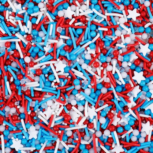 Image of Red White and Blue Sprinkles, Patriotic 4th of July White Star Sprinkles