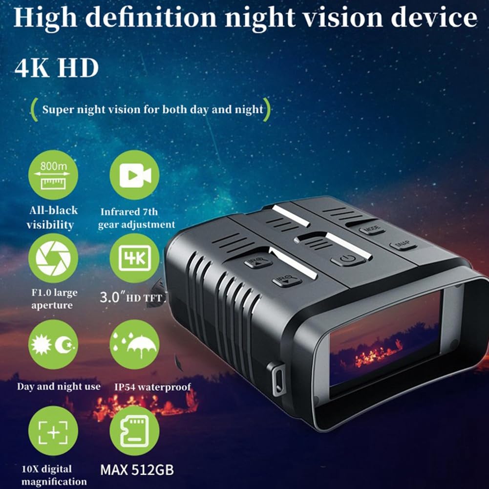 N009 4K HD Prismáticos Visión Nocturna Infrarrojos 2160P HD Outdoor Camping Caza Gafas de Visión Nocturna Día Doble Uso 800M Duradero Fácil Instalación