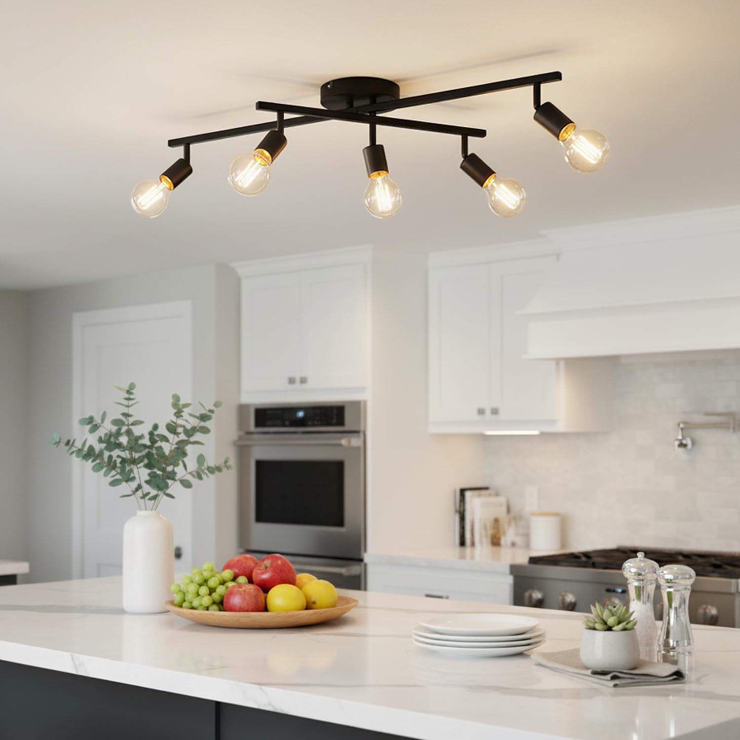 LVWIT Faretto LED Interno Nero, Lampadario Faretti con 5 Attacco E27, Faretti Soffitto Moderna, Faretti Orientabili per Barra, Salotto, Cameretta, Cucina,Corridoio Illuminazione (Senza Lampadina)
