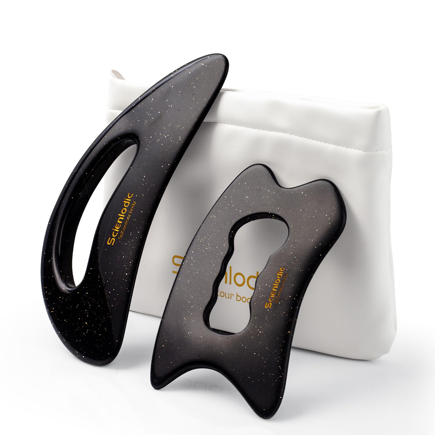 Scienlodic 2 Pcs Large Body Gua Sha Massage Tools (Black Gold, Resin) - Muscle Fascia Scraper for Back, Neck, Waist &amp; Legs, Muscle Relaxation, Fascia Release