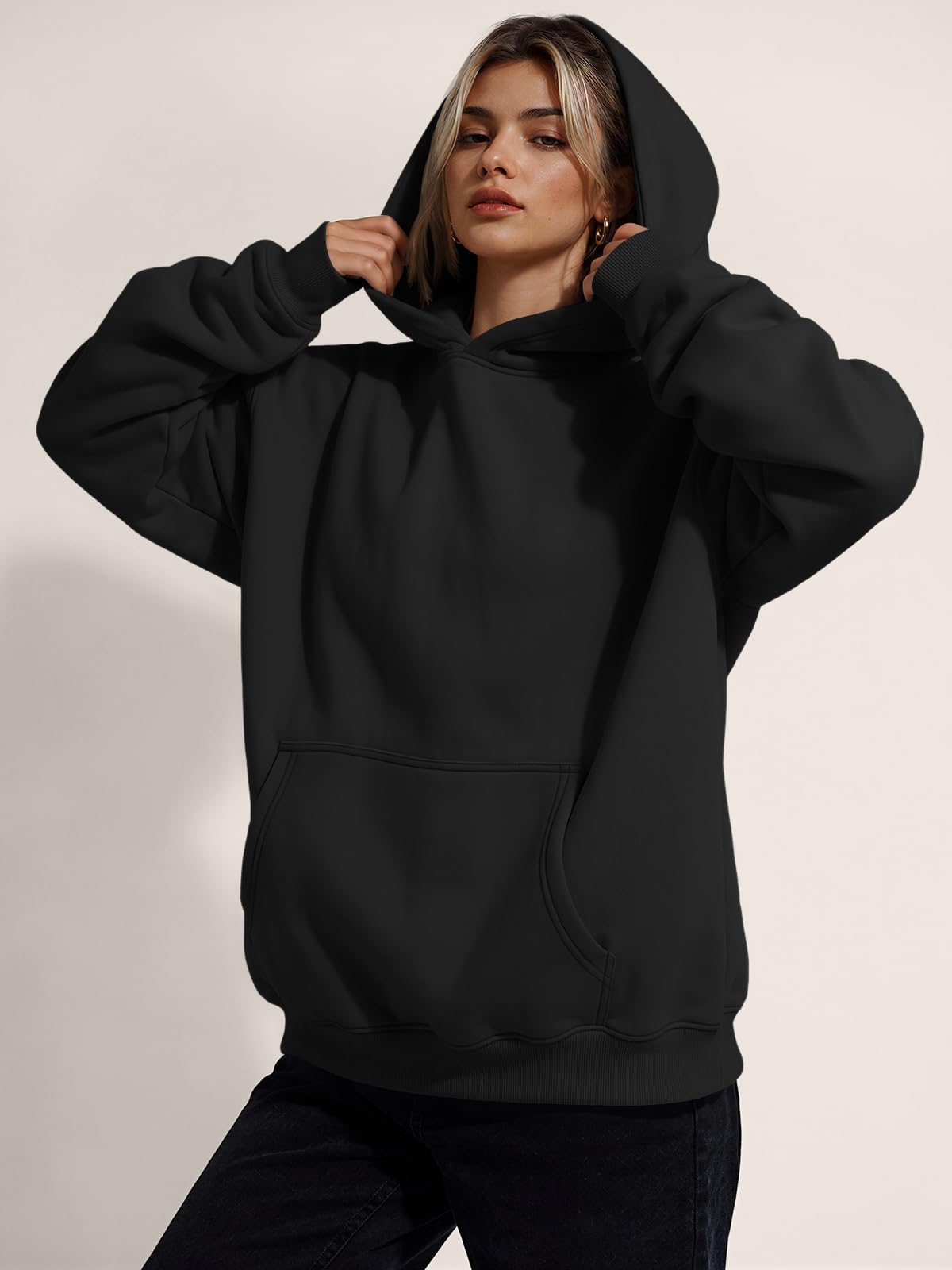 Trendy Queen - Felpe con cappuccio oversize da donna in pile, a maniche lunghe, pullover autunnali e invernali