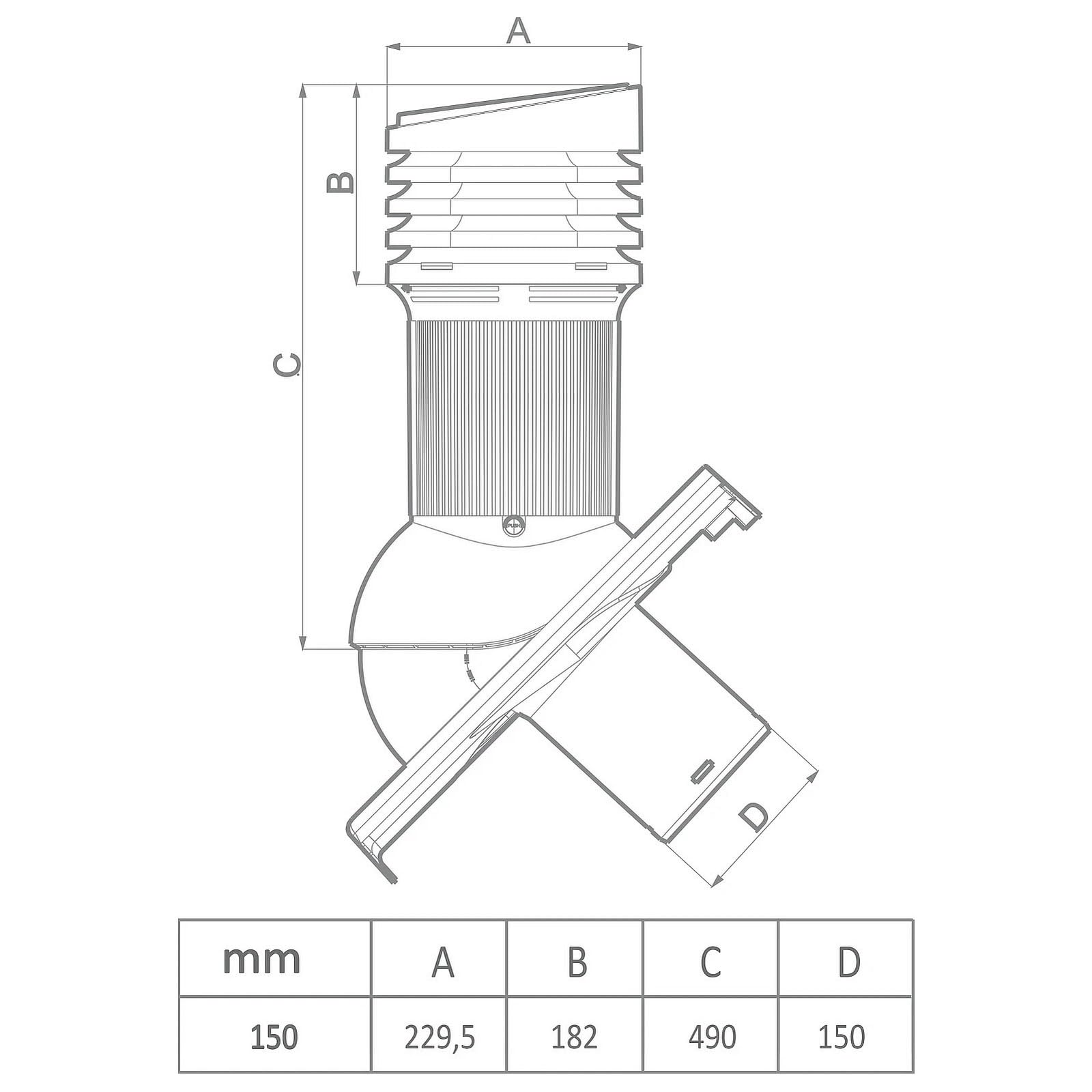 Chimenea de ventilación Aislado DN 150 para tejas Monier - Rubin 9V tejas de tejado (RAL 8004 - Rojo ladrillo)