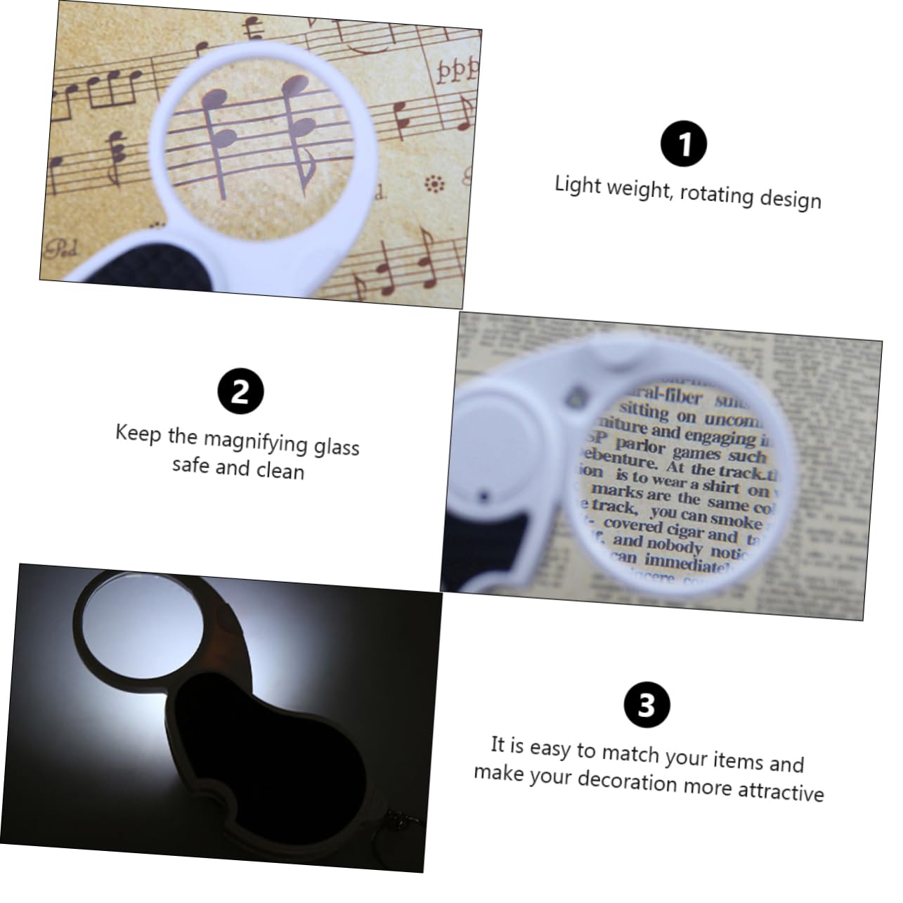 FONDOTIN 1Pc Keychain Magnifier Pendant with LED Shell Lightweight Folding Design for DIY Projects Coin Collecting Stamps and Outdoor Learning