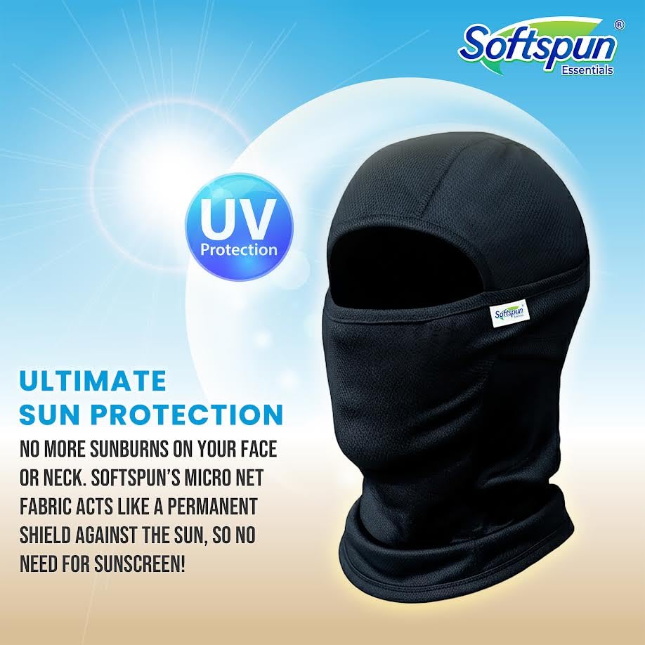 Image of SOFTSPUN Essentials Balaclava Face Mask for Men & Women - Full Face Cover for Bike Riding, Helmet Liner, Breathable Stretch Fabric, Dust & UV Protection, All-Season Head Cover (Black)