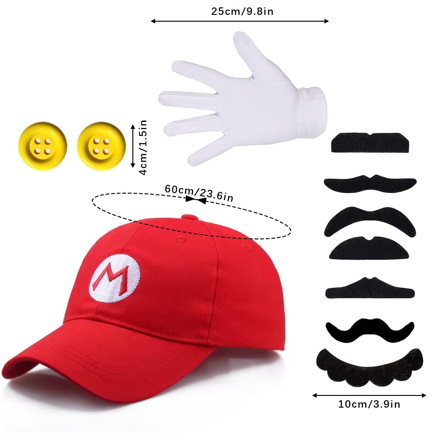 SSKHE Costume Red Hat White Gloves Mustache Buttons Carnival Costume accessories for Boys Girls Women Kids Childrens Men - Image 2
