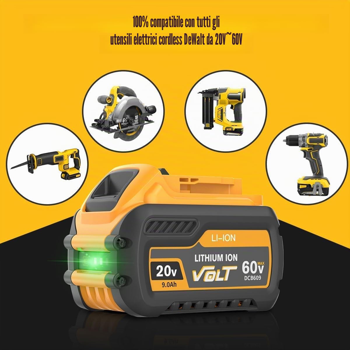 Batteria di ricambio Bonadget 20 V/60 V 9,0 Ah per Dewalt DCB609 DCB606 DCB612 DCB184 DCB546 DCB200 DCB201 DCB182 agli ioni di litio e caricabatterie, adatta per utensili elettrici Dewalt 20 V/60 V