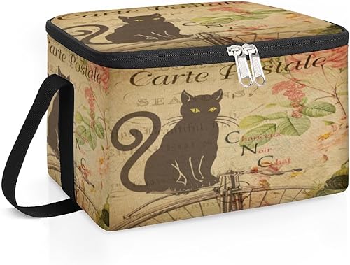 Miniatura 2 de Bolsa de almuerzo con aislamiento de gato retro para mujer, reutilizable, bolsa cuadrada de comida para adultos y hombres, lonchera más fresca para