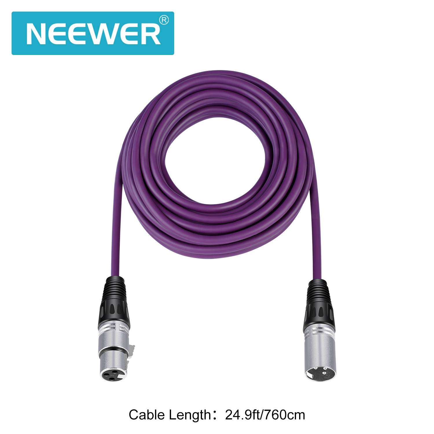 NEEWER Lot De 6 Câbles XLR Mâle Vers Femelle 7,6 M – Couleurs Vives (Violet, Rouge, Bleu, Orange, Jaune, Vert)