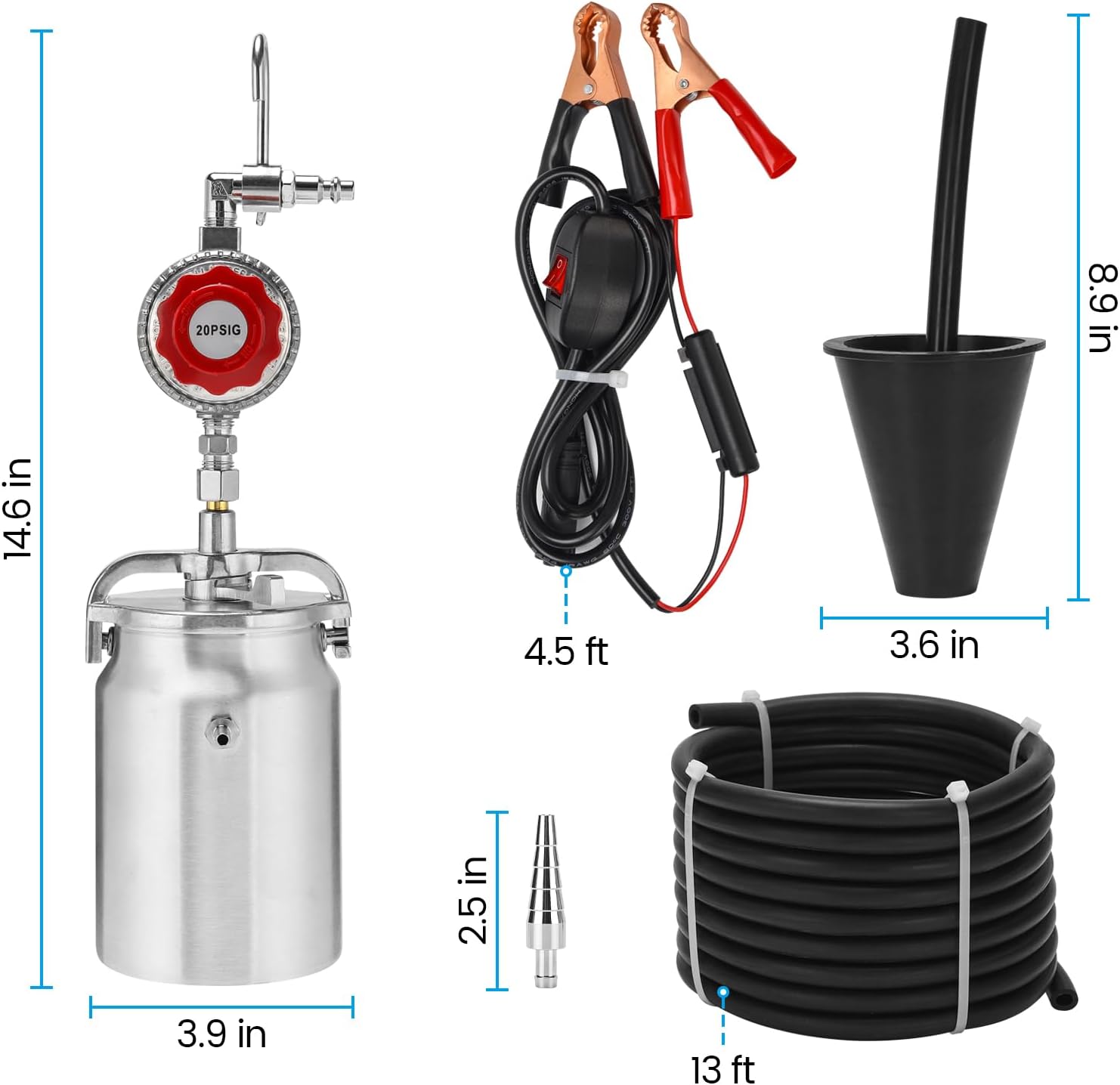 12V DC EVAP Smoke Machine Leak Detector, Haoguo Automotive Smoke Tester for Vacuum Leak Detection, Upgraded Heating Element & Universal Cone Adapter for All Vehicles and Boats