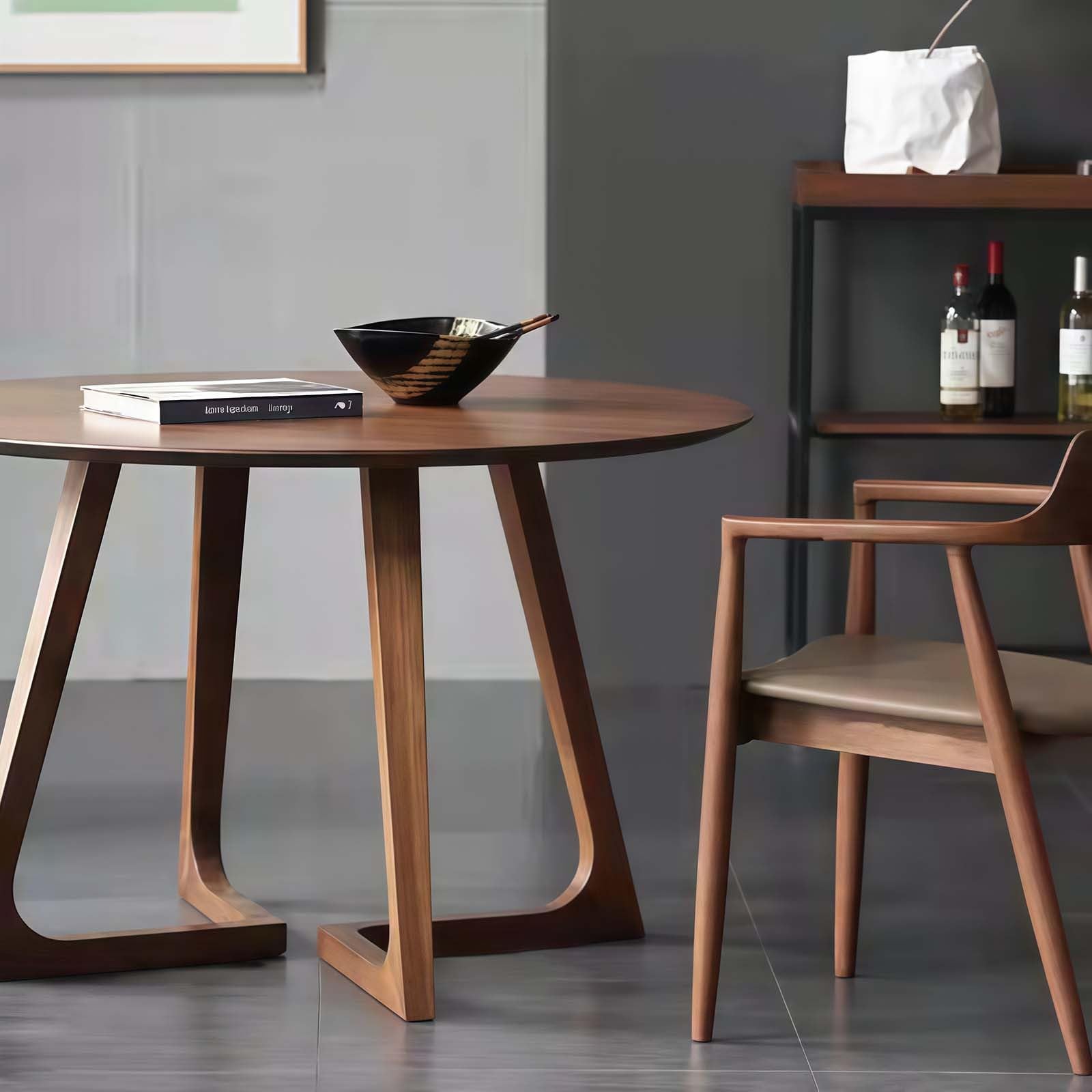 MidCentury - Tavolo da pranzo rotondo moderno in legno massello con base a V e design salvaspazio, facile da montare, ideale per sala da pranzo e soggiorno, 80 cm, set da 4 pezzi