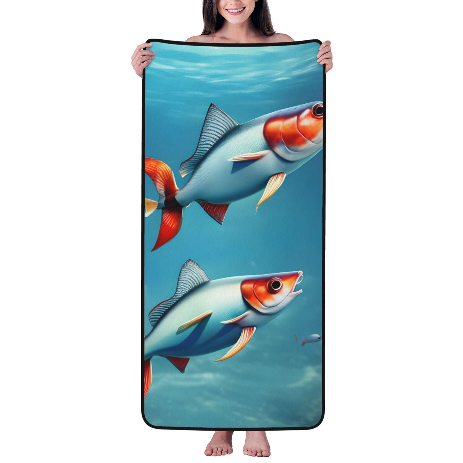 JBJGKHLP Flying Fish In The Ocean Print Women Men Couples Coral Velvet Bath Towel Ultra-Soft For Home Bathroom Travel
