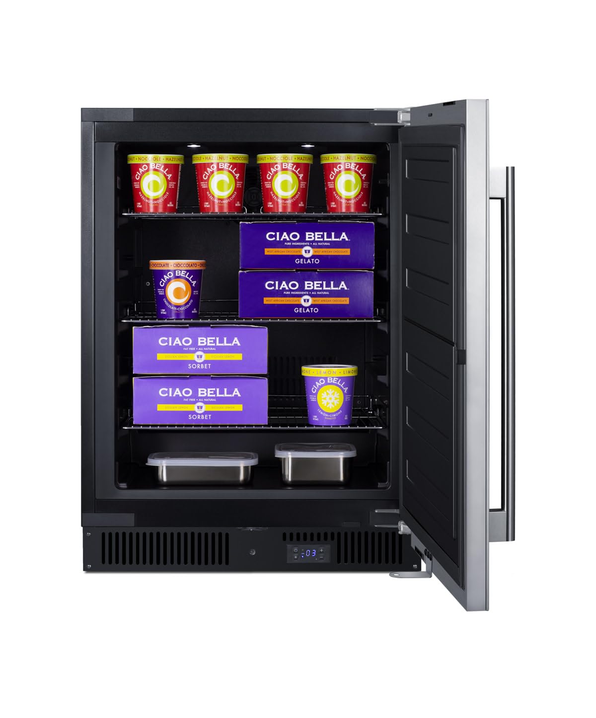 Summit Appliance Alfz53css 24" Wide Built-In All-Freezer, ADA Compliant, Stainless Steel, 3.7 Cu.Ft Capacity, Digital Thermostat, High Temperature Alarm, Recessed LED Light, Factory Installed Lock on Fridge.com - View 3