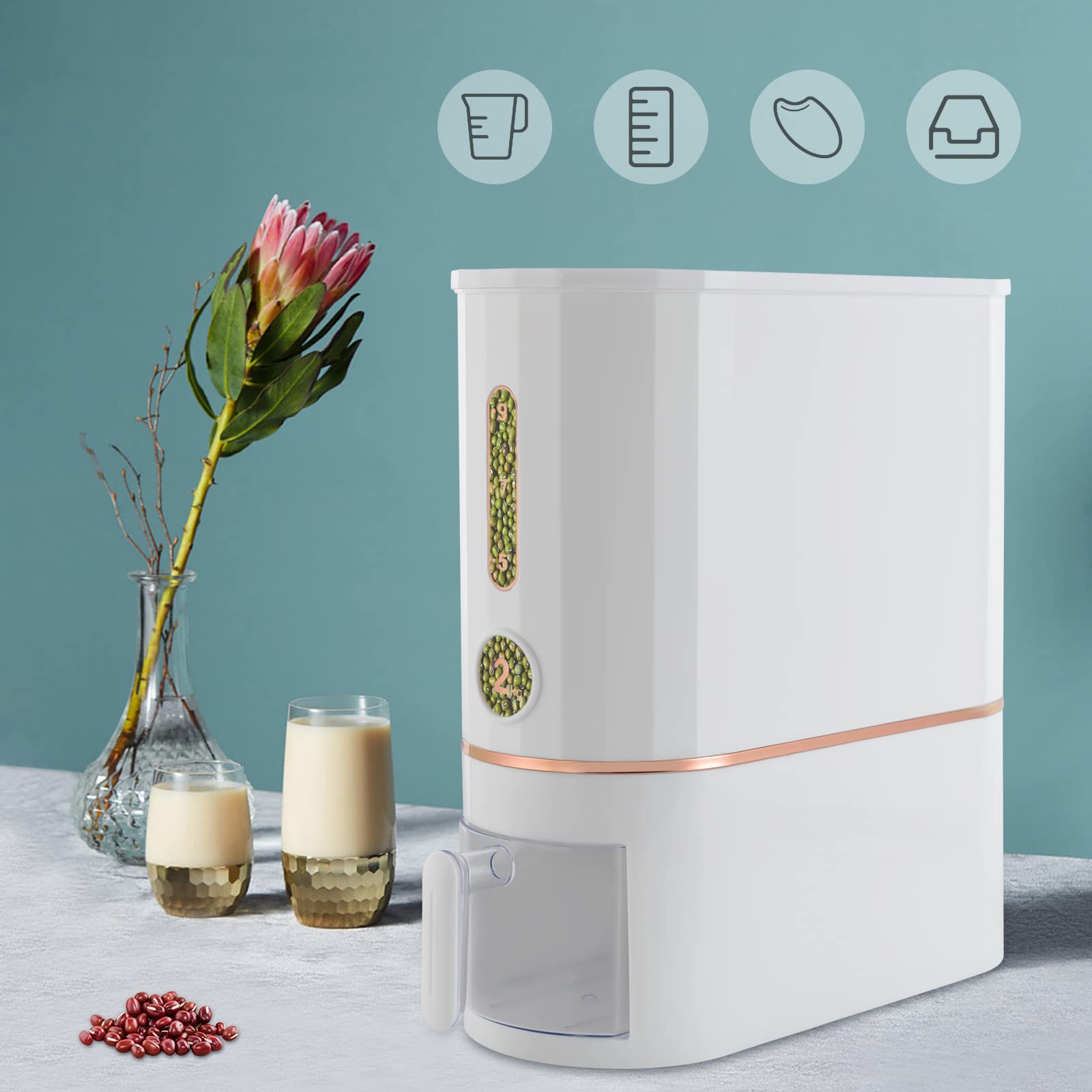 lkoewqzamx Rice Dispenser, Dry Food Beans Dispenser, 22lbs Rice Air Tight Storage, Large Dry Food Dispenser With Cup, For Beans, Cereals, Perfect For Kitchen Pantry Organization