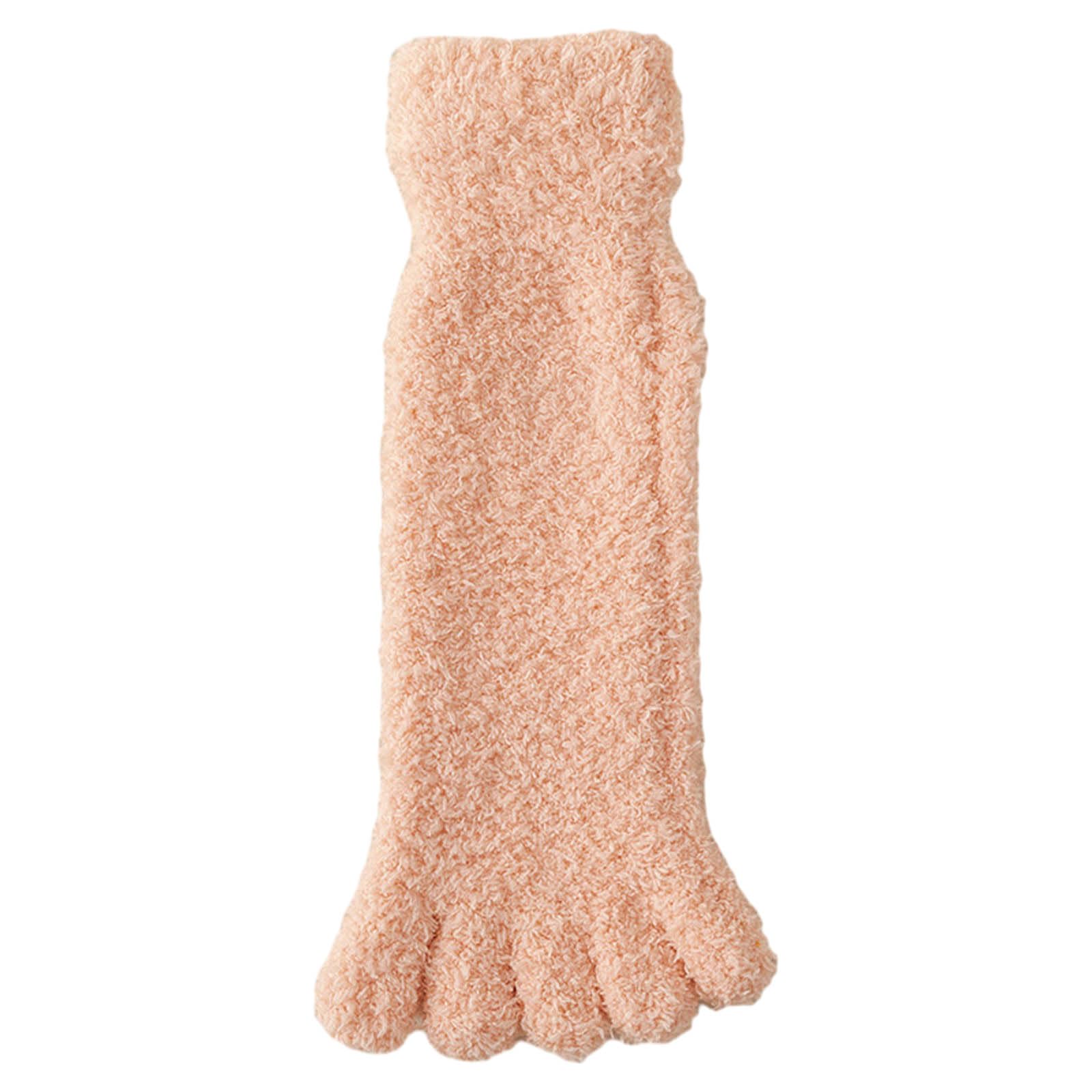 Alloneslife Unisex Peach Powder Color,One Size Womens Fuzzy Toe Socks Solid Color Winter Thick Thermal Warm Coral Fleece Furry Five Finger Socks For Casual Home Sleep(Peach Powder Color,One Size)