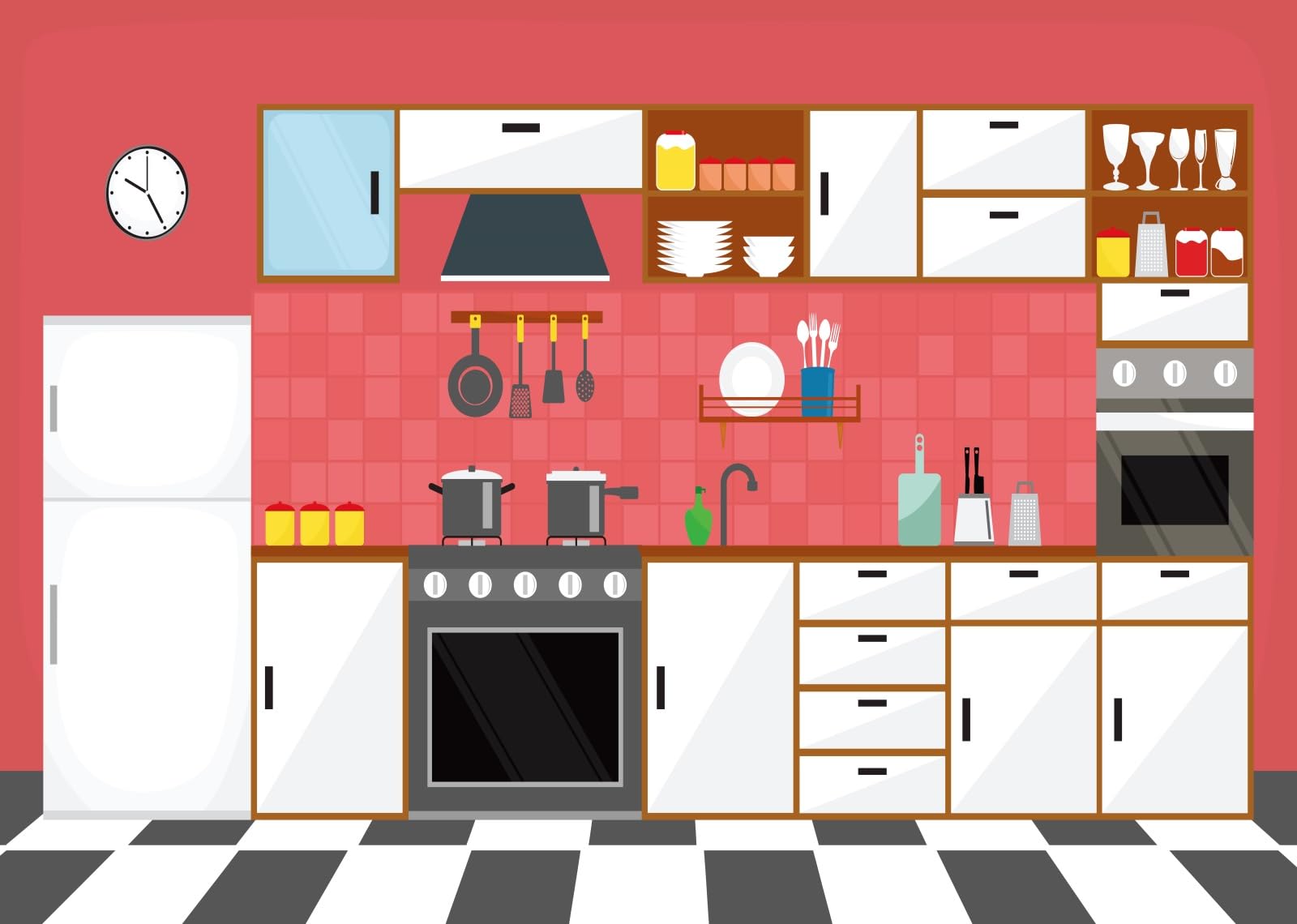 4.5x3m Sfondo interno cucina cartone animato Sfondi cucina moderna per fotografia Attrezzatura da cucina Sfondo Tema cucina Decorazioni per feste Studio fotografico