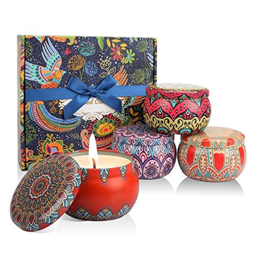 Enibon Velas Aromaticas de Regalo 5,3oz*4, 35-40 Horas Tiempo de Combustion, Velas Perfumadas 100% Cera de Soja Natural Aliviar Estrés, Regalos Originales Mujer para Cumpleaños, Día de Madre