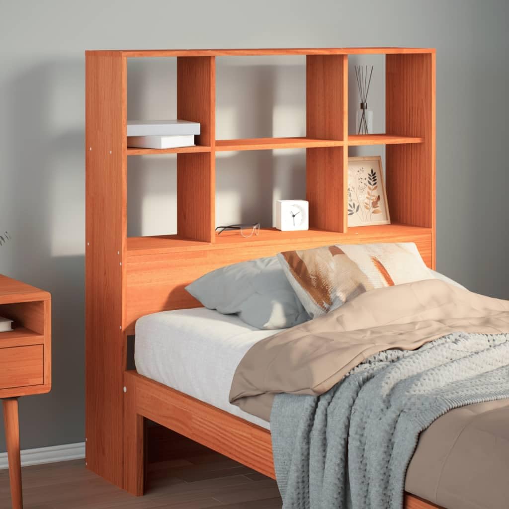 Tête de lit avec Rangement Cire Marron 100cm Bois Massif de pin,Tete de lit capitonnée,tête de lit à Poser au Sol