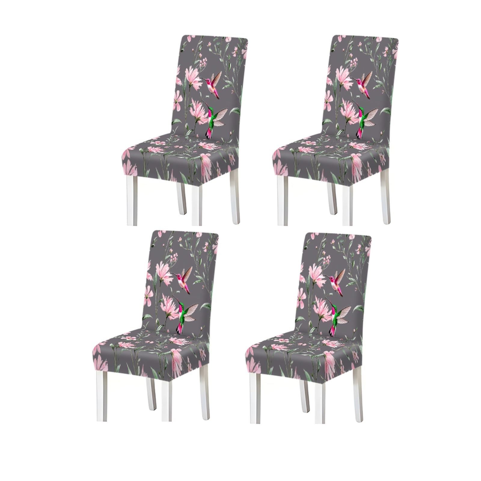 KXUAUV Gray Background Hummingbird Floral Pattern Print Dining Chair Covers Set Of 2/4/6, Stretch Slipcovers For Kitchen Dining Room Seat Protectors for Restaurant Hotel Party(4PCSChair cover)