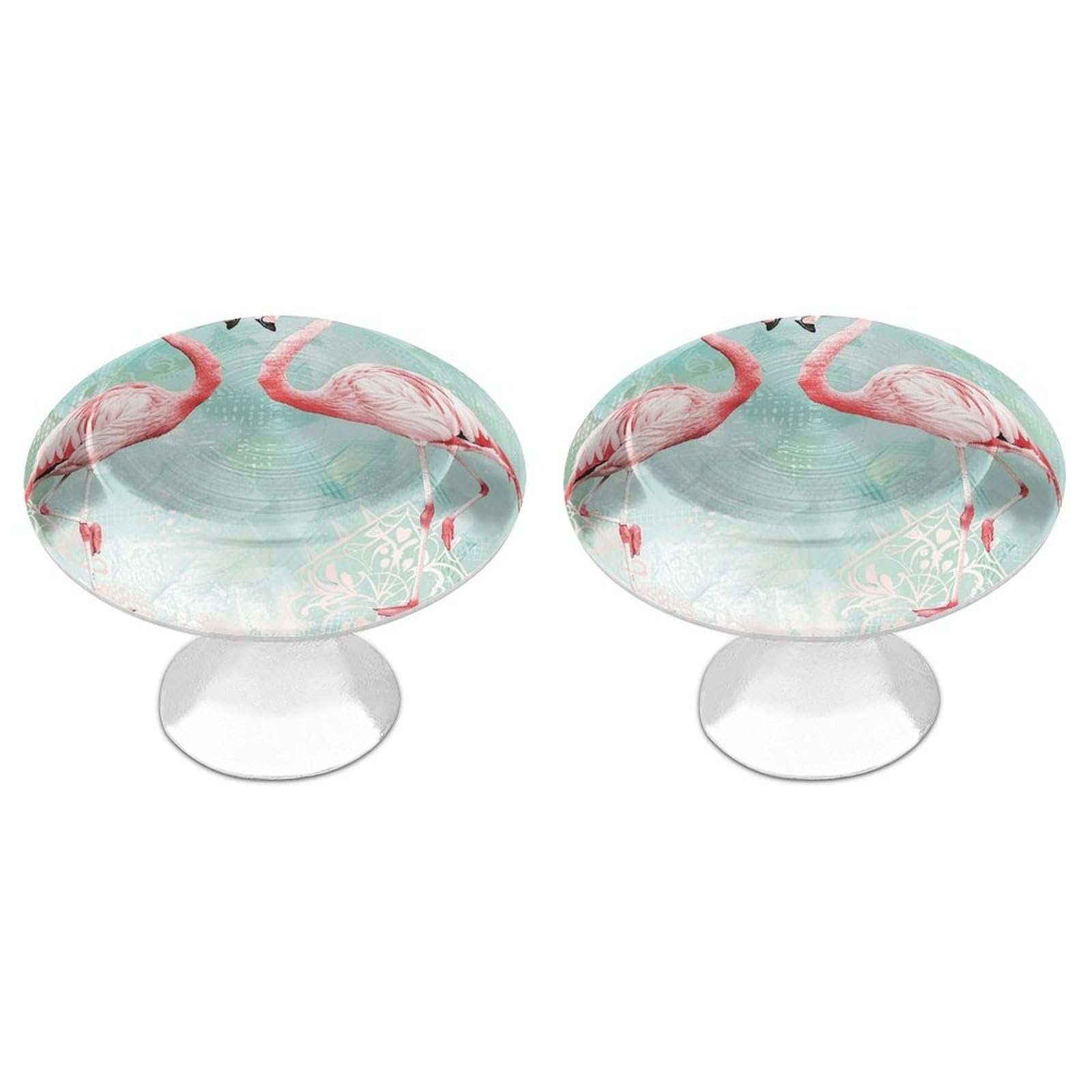 QMNLKH Two Peach Flamingos Cabinet Knobs for Home, Round Drawer Pulls for Kitchen, Personalized Cupboard Handles with Screw, Fashion Dresser Knobs for Office, Drawer Handles, 2 Packs