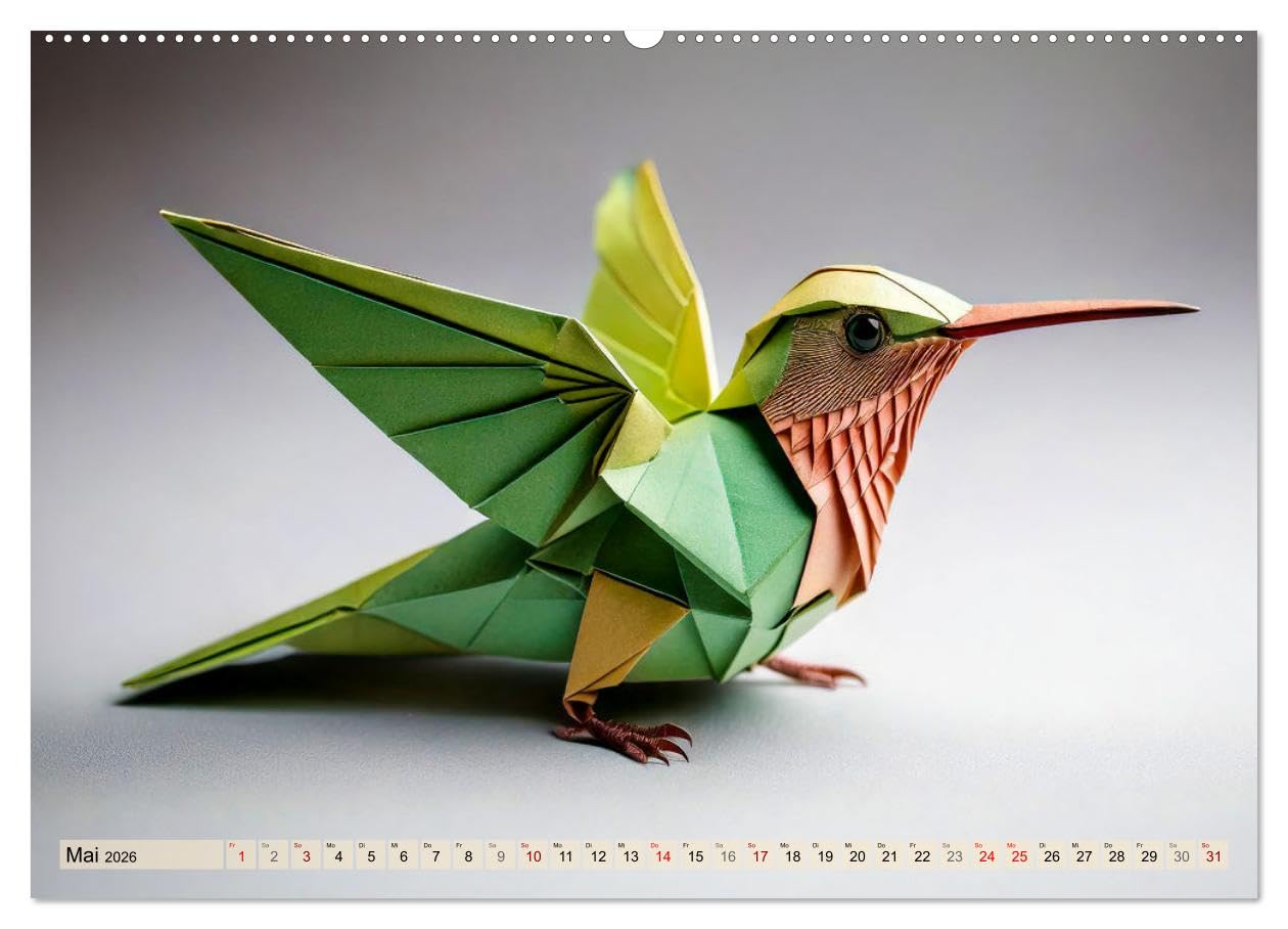 Wilde Origami Tiere (hochwertiger Premium Wandkalender 2026 DIN A2 quer), Kunstdruck in Hochglanz: Der Kalender zeigt bekannte Tiere als charmante und ... Falttechniken mit tierischer Niedlichkeit.